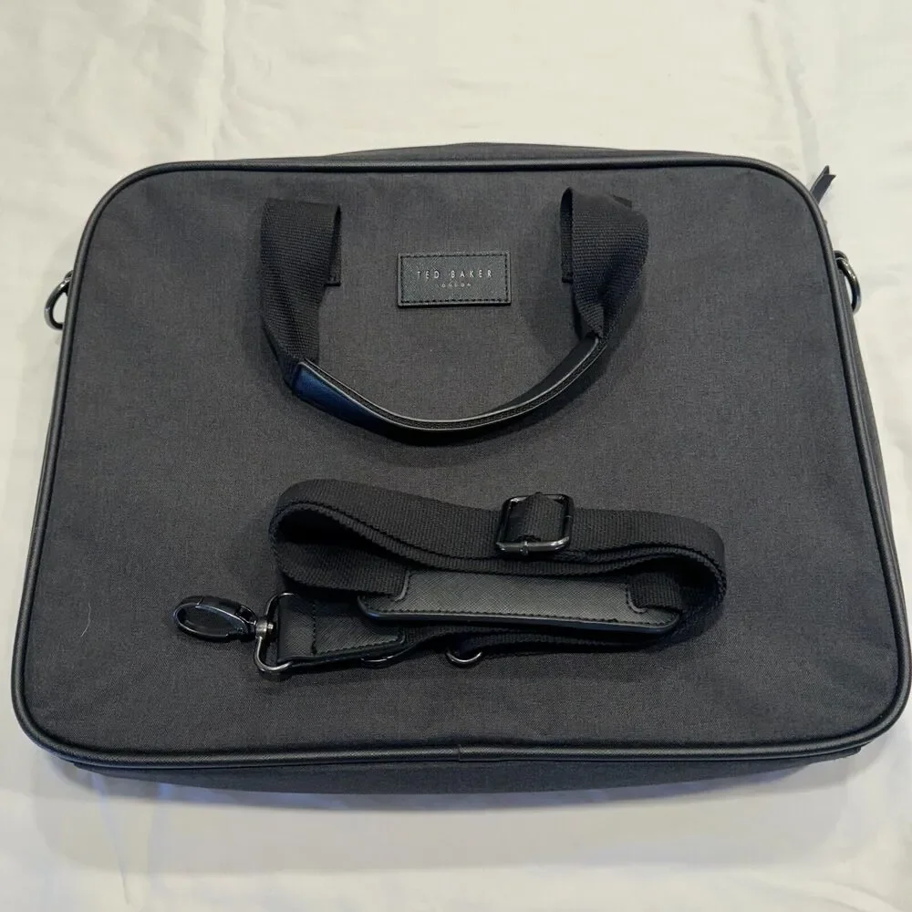 Ted Baker London Seter Document Bag OS Charcoal Nylon Crossbody Laptop Briefcase